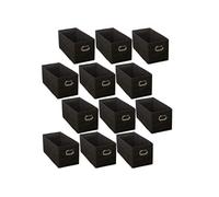 Toilinux - Lot de 12 Boites de rangement en tissu avec poignée - Longueur 31 x Hauteur 15 cm - Noir