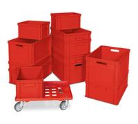 Lot de 12 boîtes empilables Euro rouges en 4 tailles + 1 chariot de transport gratuit