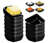 Lot de 12 bols à sauce, 7,3 x 7,3 x 2,3 cm, carrés, pour sauce soja, bols à épices, bols de plongée, petits mini bols pour sauces, collations, desserts, apéritifs, fruits, trempettes (noir)