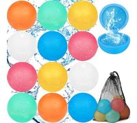 Lot de 12 bombes à eau réutilisables et 1 sac en maille, aimant à fermeture automatique, réutilisable, rapide à remplir, en silicone, pour jouets aquatiques, jouets de plage, jouets de piscine