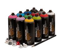Lot de 12 bombes aérosols pour travaux de graffiti - Pour toutes sortes d'applications créatives - Séchage rapide - Recouvrable immédiatement - Avec capuchons de rechange et crayon Molotow