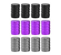 Lot de 12 bouchons de valve de pneu de voiture - Capuchons de valve de pneu de voiture durables - En aluminium - Noir, violet, gris