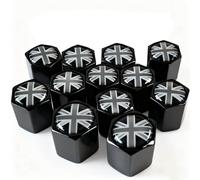Lot de 12 bouchons de valve de pneu en alliage pour Mini Cooper (Union Jacks), bouchons de valve de pneus universels en métal noir pour voitures, SUV, vélos, motos, camions