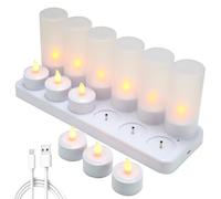 Lot de 12 Bougie LED Rechargeable Bougie Électrique LED Flamme Vacillante avec Station de Charge Décoration pour Noël Anniversaire Mariage Dîner Votive Table Café Bar Restaurant Hôtel