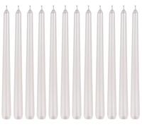Lot de 12 bougies à tige, pointues, aspect métallique, durée de combustion : 7 heures de combustion, 25 cm, blanc nacré