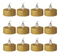 Lot de 12 bougies chauffe-plat à LED dorées scintillantes - Bougies chauffe-plat réalistes sans flamme pour Noël, Pâques, Halloween, mariage, fête, festival, etc