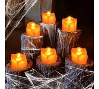 Lot de 12 bougies chauffe-plat LED - Décoration d'Halloween - Décoration d'extérieur - Intérieur - Jardin - Halloween - Fonctionne avec piles - Lanternes pour fête