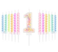 Lot de 12 bougies d'anniversaire en forme de macaron blanc - Décoration de 1er anniversaire pour fille et garçon - Bougie numéro 1 pour gâteau - Bougies en spirale pastel - Pour fille et garçon