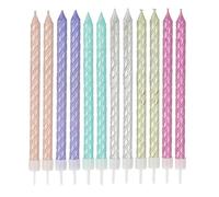 Lot de 12 bougies d'anniversaire extra longues (12 cm), en spirale, 6 couleurs, métallisées, avec support, pour anniversaire, gâteau, fête, Nouvel An et mariage