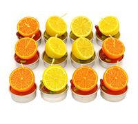 Lot de 12 bougies décoratives, bougies en cire, bougies de jardin, bougies décoratives, bougies de fruits, bougies de forme, bougies de figurine, bougies chauffe-plat, citron/orange en cire, contenu