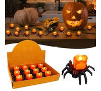 Lot de 12 bougies décoratives pour Halloween, bougies chauffe-plat LED citrouilles scintillantes, mini bougies orange citrouille, bougies pour fête et décoration, Noël, extérieur