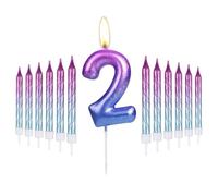 Lot de 12 bougies en spirale pour 2ème anniversaire Violet à bleu dégradé pour gâteau d'anniversaire de mariage