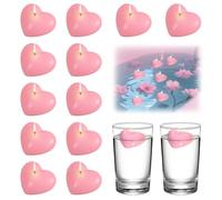 Lot de 12 bougies flottantes en forme de cœur - Grandes bougies flottantes étanches - 50 x 45 x 28 mm - Durée de combustion : environ 3 heures - Pour mariage, piscine, Saint-Valentin, Noël - Rose