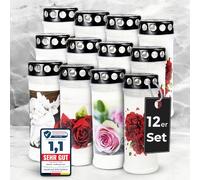 Lot de 12 bougies funéraires EMILAS - 7 jours de combustion - Bougies de condoléances pour une décoration funéraire élégante - Décoration funéraire avec 4 motifs - Lanternes funéraires avec couvercle