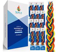 Lot de 12 bougies Havdalah fabriquées à la main, cire de paraffine rouge, blanche et bleue, bougie Shabbat Judaica