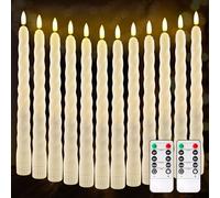 Lot de 12 bougies LED à tige avec télécommande et minuterie - Sans flamme - Blanc chaud - vacillante - Pour mariage, fête, Noël, décoration de chambre (25 cm, blanc)