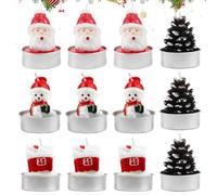 Lot de 12 Bougies Noel Bougies Sapin Mini Decoration Bougie Bonhomme de Neige Pommes de Pin Père Noël Bougies de Noël pour Fêtes de Noël Décorations de Table Sets Cadeaux