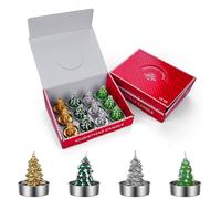 Lot de 12 Bougies Sapin de Noël par MMOBIEL - Bougies Décoratives non Parfumées en Cire de Paraffine in Or, Argent et Vert - Décoration Intérieure De Noël - Idée Cadeau