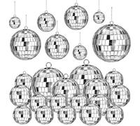 Lot de 12 boules à facettes argentées - Petites boules à facettes argentées - Boule à facettes à suspendre - Boule disco pour fête - Boule disco classique