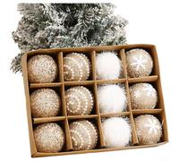 Lot de 12 boules de décoration de Noël avec éléments flocon de neige en mousse, design d'art moderne pour améliorer les décorations de sapin de vacances et de fenêtre (or clair)