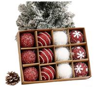 Lot de 12 boules de décoration de Noël avec éléments flocon de neige en mousse, design d'art moderne pour améliorer les décorations de sapin de vacances et de fenêtre (rouge)