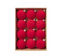 Lot de 12 boules de décoration de Noël floquées rouges en velours mat texturé incassable, 6 cm, compartiment de rangement pré-attaché, sans danger pour les animaux domestiques, décoration de table de