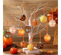 Lot de 12 boules de Noël à suspendre - Décoration en forme de citrouille en feuille d'érable - Décoration d'automne à paillettes - Boule de Thanksgiving - Décoration d'automne