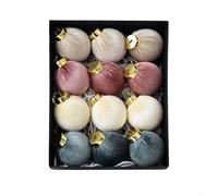 Lot de 12 boules de Noël à suspendre en plastique floqué pour arbre et maison (A)