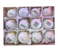 Lot de 12 Boules de Noël Amusantes 6 cm avec Mots Amusants à Suspendre en Plastique pour Arbre, Couronne, Guirlande, Blanc