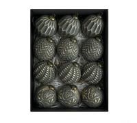 Lot de 12 boules de Noël avec design rétro rustique, fabriquées en PVC incassable avec galvanoplastie, adaptées pour la décoration d'arbre et les décorations de maison de vacances (noir)