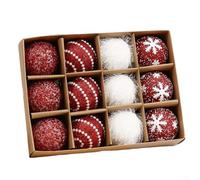 Lot de 12 boules de Noël avec flocons de neige en mousse complexes - Taille : 7 cm - Décorations d'art moderne pour décoration d'intérieur festive (rouge)