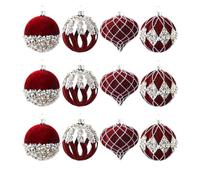 Lot de 12 boules de Noël avec strass floqués | Ensemble de décorations de Noël en velours pour banquet de branche, décoration murale, fenêtre