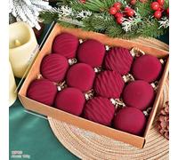 Lot de 12 boules de Noël avec velours floqué pour suspendre au sapin et pièces maîtresses festives en plastique (A)