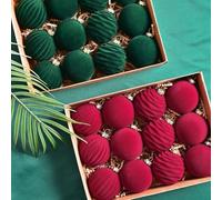 Lot de 12 boules de Noël avec velours floqué pour suspendre au sapin et pièces maîtresses festives en plastique (C)