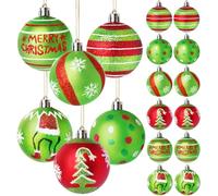 Lot de 12 boules de Noël de 6,1 cm - Pendentifs étincelants à suspendre pour décoration de sapin de Noël, ampoules brillantes pour décoration de vacances - Rouge et vert