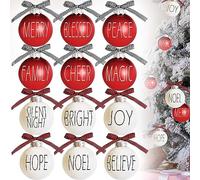 Lot de 12 Boules de Noël de 6 cm, Ampoules incassables avec nœuds à Carreaux de Buffle, Boules de Vacances Blanches et Rouges pour Sapin de Noël, Couronne de Vacances