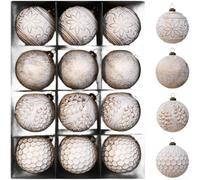 Lot de 12 boules de Noël de 8 cm, décorations de Noël de style vintage, décorations à suspendre pour sapin de Noël, vacances, mariage, fête (palladium)