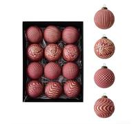 Lot de 12 boules de Noël de style vintage pour sapin de Noël, décorations à suspendre de 8 cm de diamètre, adaptées pour l'intérieur et le commerce (rouge)