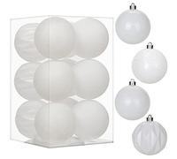 Lot de 12 boules de Noël en plastique incassable avec ficelles - Décorations à suspendre pour sapin de Noël, maison, fête, mariage, vacances - Blanc - 80 mm/3,1"