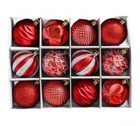 Lot de 12 boules de Noël en PVC galvanisé de 6 cm à suspendre pour décoration durable de sapin de vacances et décoration saisonnière avec style nordique (6 cm, rouge)