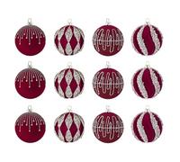 Lot de 12 boules de Noël en velours avec effet | Décorations de fête pour fenêtre, intérieur, patio, salon, cour, chambre, jardin, cuisine, fête