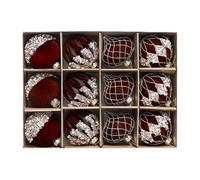 Lot de 12 Boules de Noël en Velours Bordeaux, Boules de Noël en Velours floqué, incassables, ornées de Strass, pour Sapin, Mariage, fêtes et décoration intérieure, 6 cm