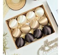 Lot de 12 boules de Noël en velours brillant avec matériau plastique léger et cordons de suspension pour décorer les arbres de Noël, les vitrines, les cheminées et plus encore (quatre couleurs)