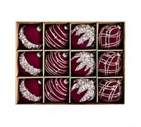 Lot de 12 boules de Noël en velours de 6 cm pour décorations et créations de couronnes (rouge vin)
