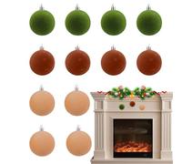Lot de 12 boules de Noël en velours - Décoration saisonnière floquée - Pour décoration de maison, porte d'entrée, escalier, rebord de fenêtre, cheminée, mur, arrière-cour, chambre à coucher