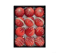 Lot de 12 boules de Noël en velours floqué avec clips métalliques pour un placement facile et stable (rouge)