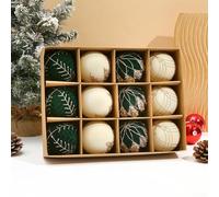 Lot de 12 boules de Noël en velours floqué pour arbre et autres espaces de décoration de vacances avec cordes de suspension (vert et blanc)