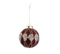 Lot de 12 boules de Noël en velours floqué pour arbre et autres espaces de décoration de vacances avec cordes de suspension (marron et blanc)