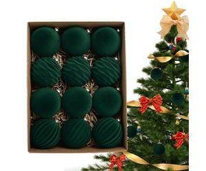 Lot de 12 Boules De NoëL en Velours Incassables, Flocage Boules Suspendues De 8 Cm, Boule De Noel, pour Sapin De Noëls, Décorations De Noëls À Suspendre