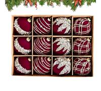 Lot de 12 Boules de Noël en Velours Rouge vin, Floquées, Incassables, Pailletées pour Sapin de Noël